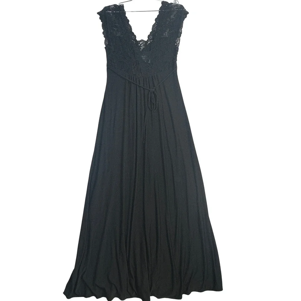 Jonquil‎ Diane Samandi LET020 Lace Maxi Nightgown Black Women's XS/S Petite